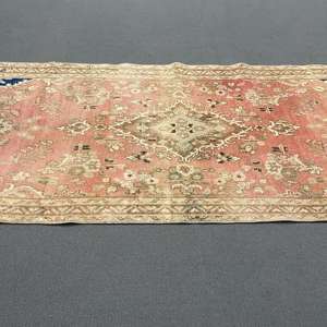 Alfombra Turca Vintage de 3.3x9.4 pies, Alfombra de Pasillo, Alfombra de Lana Sólida Azul y Rosa - Product Image 5