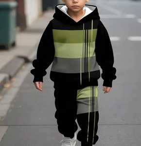 Conjunto de Sudadera Unisex para Niños, Mezcla de Algodón, Colores Personalizados, Alta Calidad, Pantalones Deportivos Cómodos e Informales con Puños, Bloques de Color, Felpa - Product Image 2