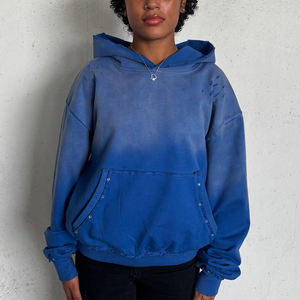 Sudadera con capucha desgastada de gran tamaño Fabricante Acid Wash Sun Faded Cropped Rhinestone Hoodie para mujer - Product Image 2