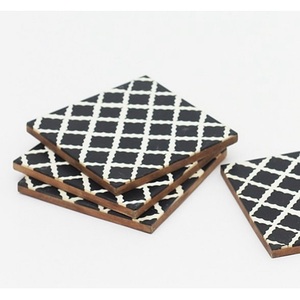 Traditional Wood and Resin Tea Cup Coasters for Home Hotel Restaurant Use Engraved Logo Wood Resin Coasters <b>Marble</b> Coasters - Product Image 1
