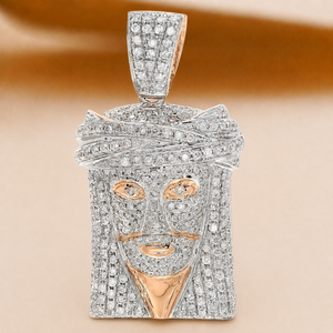 Plated Rose Gold Jesus Pendant <b>Iced</b> <b>Out</b> Round Brilliant Cut Moissanite Unisex <b>Chain</b> Hip hop Necklace Gift - Product Image 1
