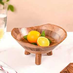 Shallow Beaded Edge Wooden Serving Platter Radiant Cut <b>Low</b> Profile Mango Wood Fruit Plate for Minimalist Dining <b>Table</b> Decoration - Product Image 5