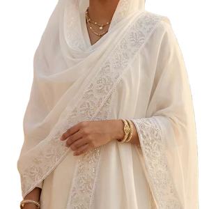 Châle de luxe africain en mousseline de soie avec broderie florale en strass, écharpe longue perlée en maille pour femme, vente en gros, idéal pour l'été et le quotidien - Product Image 1