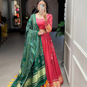 Elegant Gaji Silk Lehenga Choli avec Bandhej-Patola Dupatta Stitched Ghaghara Festival Choli pour femme - Product Image 1