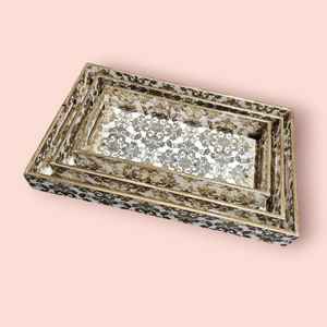 Juego de bandejas de esmalte de madera de lujo con superficie de lámina de oro pulido Solución de servicio artística Hogares Restaurantes y ocasiones festivas - Product Image 3