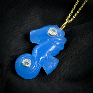 Pendentif en argent sterling 925 avec incrustation de pierre précieuse en chalcédoine bleue naturelle en forme de hippocampe, charme de pendentif, cristal de guérison - Product Image 5