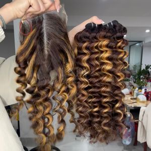 Extensions de Cheveux Humains Vietnamiens Bouclés de Haute Qualité, Couleur Mèches, Cheveux Bruts, Offre Spéciale, Lot de Bundles avec Closure 2025 - Product Image 5