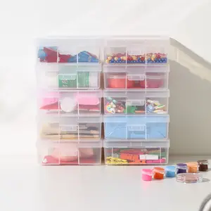 Merryart صندوق حاويات تخزين صغيرة متعددة الوظائف من الخرز البلاستيكي الشفاف مع غطاء مفصلي لتخزين الأشياء الصغيرة والحرف اليدوية والمجوهرات
