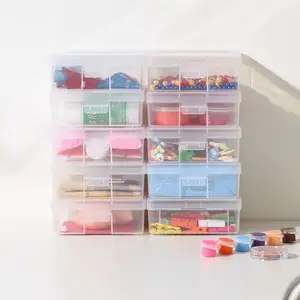 Caja de contenedores de almacenamiento transparente de cuentas de plástico multifunción pequeñas Merryart con tapa con bisagras para almacenar artículos pequeños, manualidades, joyería