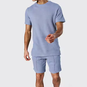 Nueva llegada de los hombres de verano ropa deportiva gimnasio Casual sólido camisa conjunto corto 2 piezas con logotipo personalizado bordado venta al por mayor camiseta traje - Product Image 1