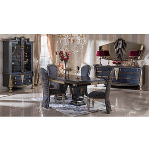 Juego de Mesa de Comedor de Madera de Teca con Acabado Negro Metálico Majestic, Estilo Europeo Clásico Moderno, Alto Brillo, Duradero, Estilo Europeo para Interiores - Product Image 1