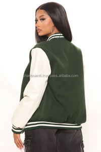Women's Varsity <b>Jacket</b> with Wool Body and Leather Sleeves Winter Streetwear Ladies Letterman <b>Jackets</b> - Product Image 2