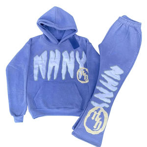 Wholesale Tracksuits for <b>Men</b> Puff Printing Pullover Casual Hoodies With Warm <b>Fleece</b> Made Sweatpants WIth Custom Logo & Design - Product Image 1