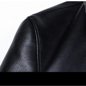 Veste en cuir de peau de mouton naturelle pour l'automne et l'hiver col pour hommes et moelleux intérieur épais moyen jeune homme haut tendance - Product Image 6
