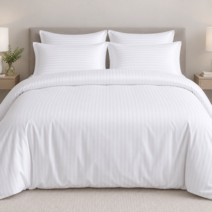 White Cotton <b>Satin</b> <b>Duvet</b> Cover <b>Set</b> with Hotel Flap 220x240+20 cm 240TC Striped - Product Image 4