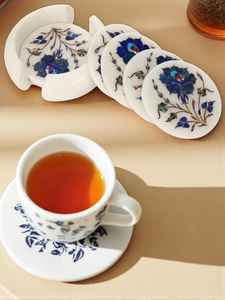 Ensemble de dessous-de-verre en marbre Pietra Dura incrusté, faits à la main, en pierre semi-précieuse - Product Image 2