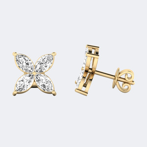 Pendientes de tuerca con diseño floral de diamantes marquesa de 0.50 CTW, oro, diamantes cultivados en laboratorio, color E-F, joyería floral minimalista para mujer, par - Product Image 1