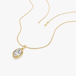 Collier pendentif ovale classique raffiné en diamant de laboratoire 1,00 carat E-F VS avec chaîne en or 14K, idéal pour le quotidien, bijou raffiné, cadeau - Product Image 3