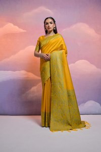 Vous cherchez la même couleur beau saree de créateur sur sari en soie banarasi de qualité supérieure avec pièce de chemisier non cousue - Product Image 6