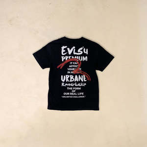 T-shirt décontracté Evisu Streetwear avec grand logo, jersey en coton premium 200 grammes, coupe ample, noir uni, impression sérigraphique - Product Image 1