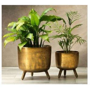 Ribbed Design <b>Gold</b> Metal <b>Planter</b> Set of 3 Pcs for Home Living Room Indoor Outdoor Home Balcony Garden Decor Metal <b>Planter</b> - Product Image 6