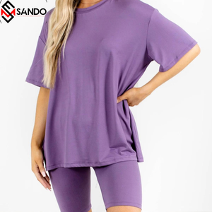 ชุดออกกำลังกายขาสั้นผ้าฝ้ายออร์แกนิค2ชิ้นเสื้อคอกลมแขนสั้นและกางเกงขาสั้นผ้าฝ้ายออร์แกนิกออกแบบโลโก้ได้ตามต้องการสำหรับฤดูร้อน - Product Image 5