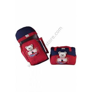 Nenny Baby Set per il trasporto del bambino (culla, borsa per la cura, canguro, apertura del pannolino)-orsacchiotto rosso/blu Navy