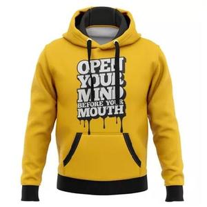 Sweat à capuche jaune avec slogan « Open Your Mind », imprimé, streetwear pour homme et femme, sweat à capuche en molleton doux et chaud pour l'hiver - Product Image 1