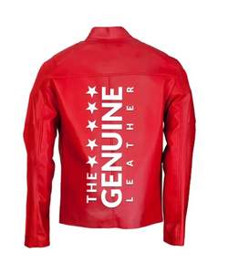 Elegante chaqueta de cuero motorista roja - Product Image 2