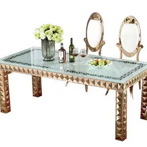 Thiết kế mới Tempered Glass bảng Top bàn ăn đặt thép không gỉ đồ nội thất Vàng bàn ăn