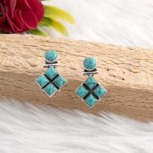 Turquoise Gemstone 925 Sterling Silver <b>Fine</b> <b>Stud</b> <b>Earrings</b> Gold Wedding Gift for Her Blue Blue <b>Earrings</b> - Product Image 4