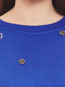 Sweat-shirts haut de gamme pour femmes MERCHANT, bleu uni, ornés, style streetwear, respirants, écologiques, polyester/coton 320g, OEM - Product Image 5