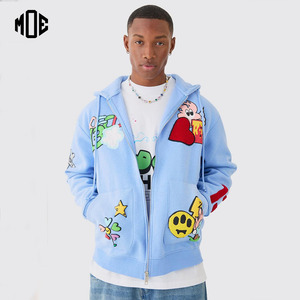 Sweat à capuche surdimensionné respirant en molleton 100% coton, personnalisé avec logo 3D bleu OEM, lourd, uni, teint en pièce, pour l'hiver - Product Image 1