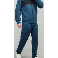 Survêtement en molleton à capuche bleu turquoise personnalisé pour homme |   Ensemble jogging en coton 100% avec veste zippée intégrale et empiècement noir sur la poitrine |   Streetwear Training