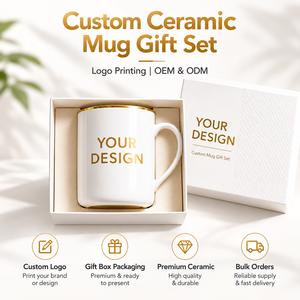 Set Regalo di <span class=keywords><strong>Tazze</strong></span> in Ceramica Personalizzate con Logo, Tazza da Caffè <span class=keywords><strong>Bianca</strong></span> di Lusso con Confezione Regalo, OEM ODM per Omaggi Aziendali - Product Image 1