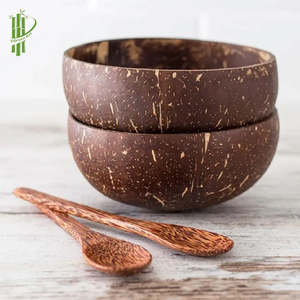 Ensemble de bols et de couverts en coque de noix de coco écologiques avec panier de rangement tissé Nouveau modèle - Product Image 1