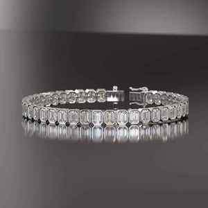 925 Sterling <b>Silver</b> Rhodium Tennis <b>Bracelet</b> Emerald Cut VS1 Moissanite <b>Cross</b>-Shape Pattern Luxury Hip Hop Stylish Wedding Gift - Product Image 1