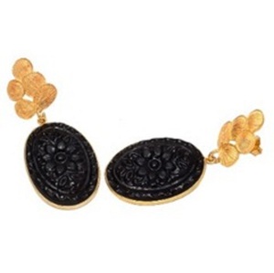 Hydro-pendientes de plata de ley 925 con forma ovalada, Gema de ónix negra, novedad - Product Image 1