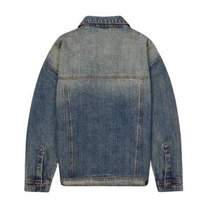 Veste en jean pour homme Blue Sand Veste délavée surdimensionnée avec bouton avant au look vintage et coupe décontractée de rue - Product Image 6