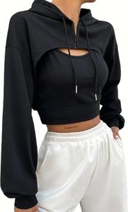 Sudadera con capucha y cremallera para mujer, personalizada con estampado frontal, manga larga, sexy, con cordón, top corto, transpirable, informal, para entrenamiento - Product Image 6