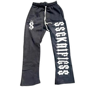 2024 personnalisé 100% coton français éponge Hip Hop Streetwear Flare survêtement décontracté en détresse Patch Flare pantalons de survêtement pour hommes - Product Image 4