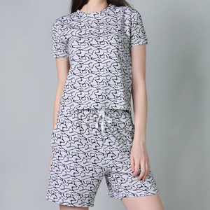 Fibre de coton tricot côtelé décontracté femmes ensemble haut à manches courtes et short vêtements de salon ensembles 2 pièces fabriqué en Inde 2025 - Product Image 1
