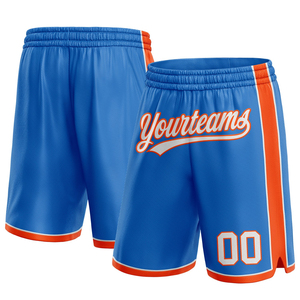 Short de basket-ball authentique bleu, blanc et gris personnalisé cousu nom d'équipe ou de joueur et numéros 100% maille polyester - Product Image 4
