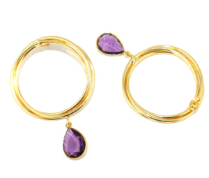 Boucles d'oreilles pendantes classiques en laiton plaqué or 22 carats avec améthyste et quartz hydro, motif à carreaux, forme cercle, vente en gros pour femmes - Product Image 3