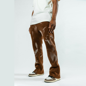 Heavyweight Acid Wash Flare Sweatpants <b>Elastic</b> Waist Distressed Bottom Flared Screen Print Design Long Drawstring <b>Men</b> <b>Trousers</b> - Product Image 2