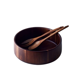 Ensemble de saladiers en bois d'acacia de qualité supérieure, grand saladier en bois avec cuillère et fourchette assorties pour la table de cuisine - Product Image 4