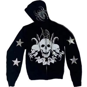 Venta al por mayor Hombres Mujeres Sudadera con capucha Full Zip up Rhinestone Oversized Streetwear Sudaderas - Product Image 4
