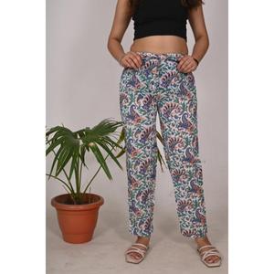 Pijama de algodón con estampado de bloques para mujer, estampado Floral, verano, ecológico, ropa de dormir, pantalones, cintura elástica, ligero, transpirable - Product Image 4
