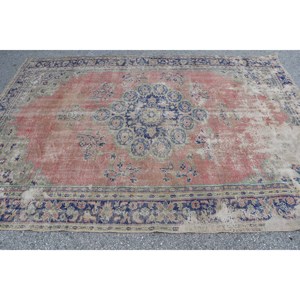 Alfombra Turca Vintage Grande, Ecológica, de Pelo Medio, Diseño Clásico de Parches Rojos y Azules, 6.6x9.1 pies, Material de Lana, Base de Látex - Product Image 3