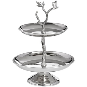 Feuille d'oiseaux moderne décorative avec 2 couches nouveau support de gâteau perlé de service antique pour accessoires d'hôtel à la maison au prix le plus bas - Product Image 1